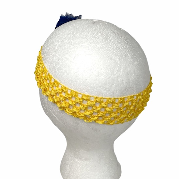 Headwrap Handmade Blue Yellow - Picture 3 of 4